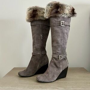 NEW Michael Kors Grey Lara Wedge Boots, Size 10